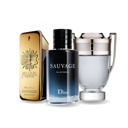 Combination of 3 fragrances: ONE MILLION, SAUVAGE, and INVICTUS 100 ml